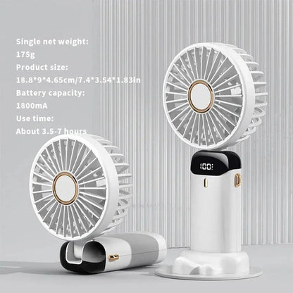 Handheld Mini Fan 3000mAh Portable USB Rechargeable Desk Fan 5 Speed Neck Hanging Outdoor Display Screen