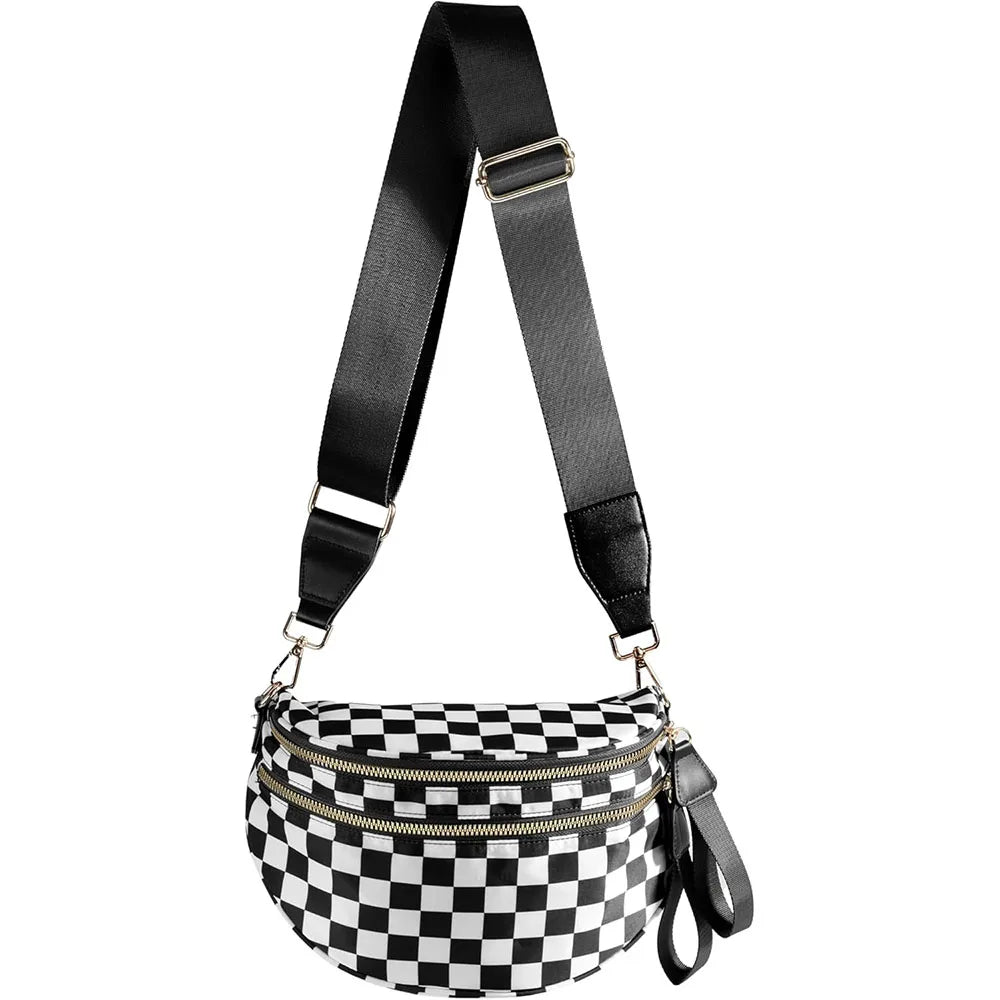 Casual women's checkered crossbody shoulder bag – high-capacity sling bag with adjustable strap