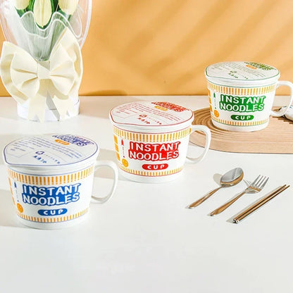 Instant Noodle Bowl Ceramic With Handle And Lid Large