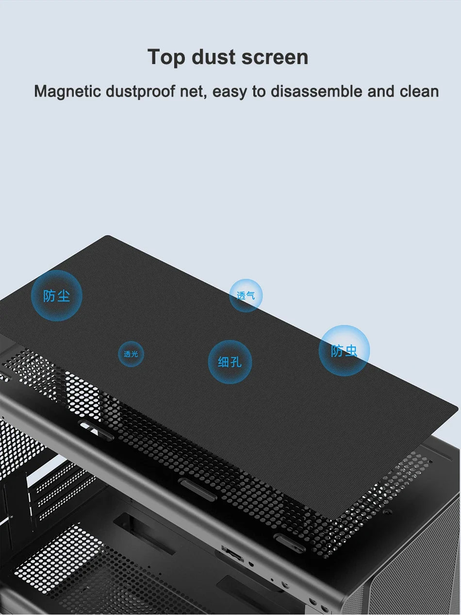 Mini ITX PC Case Tempered Glass 360mm Water Cooling