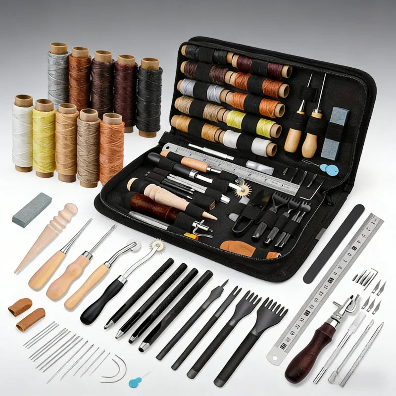 Leather Sewing Kit All In One Leather Craft Tool Set With Awl Needles And Thread DIY Gift Idea