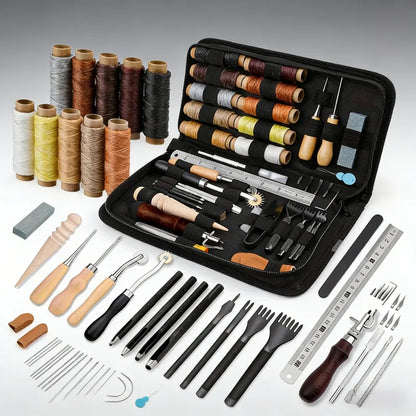 Leather Sewing Kit All In One Leather Craft Tool Set With Awl Needles And Thread DIY Gift Idea