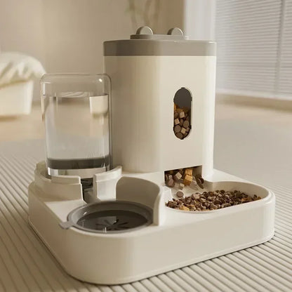 Automatic Feeder Cat Dog Bowl With Water Fountain Gray Dish