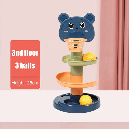 Montessori Rolling Ball Tower Toy - Educational Stacking Game for Infants, Finger Skill Development, Rotating Track Fun