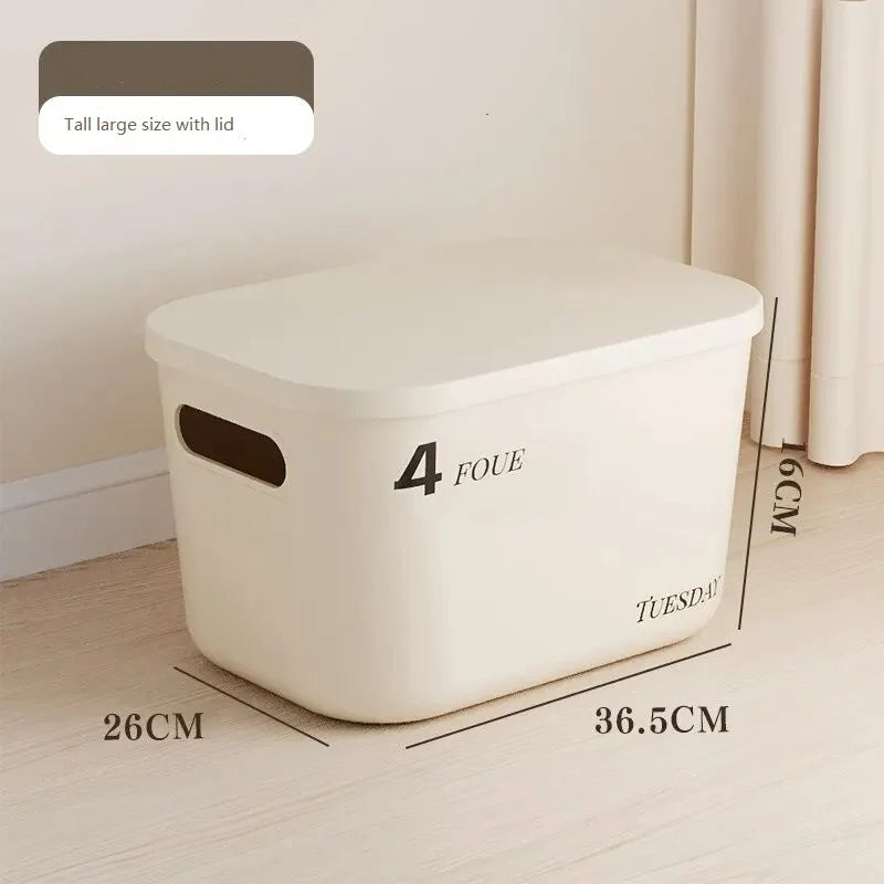 Beige PP Ins Style Storage Box with Lid - Home Organizers for Dustproof Clothing & Toys