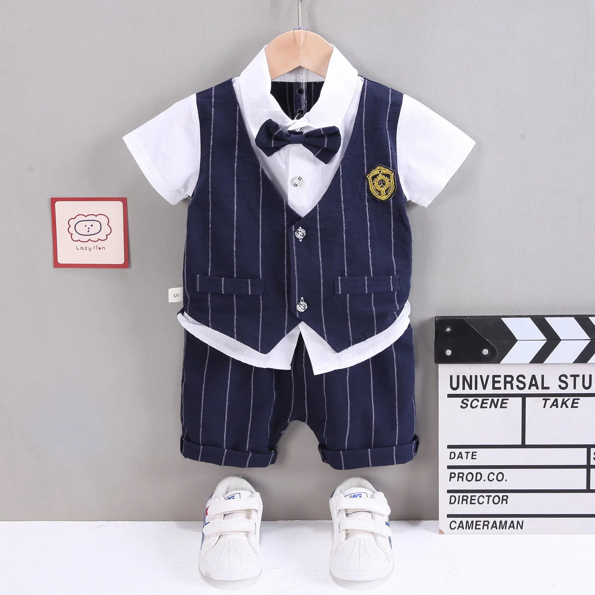 Back view of the boys short sleeve shirt and shorts set - view 27
