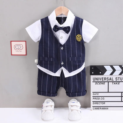 Back view of the boys short sleeve shirt and shorts set - view 27