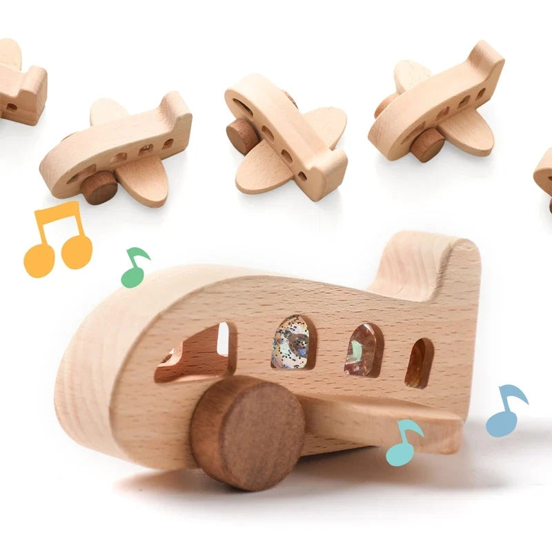 Wooden Montessori Plane Educational Toy for 3-4 Year Olds with Colorful Glass Beads for Learning and Creative Play