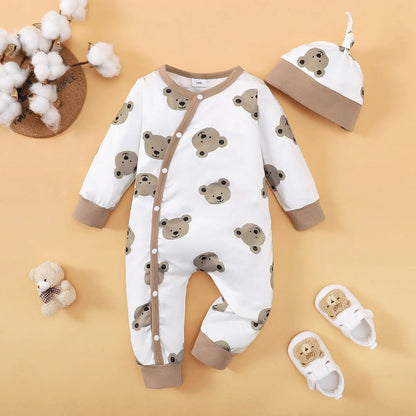 Additional gallery view 30 of baby boys bear print button-up winter romper