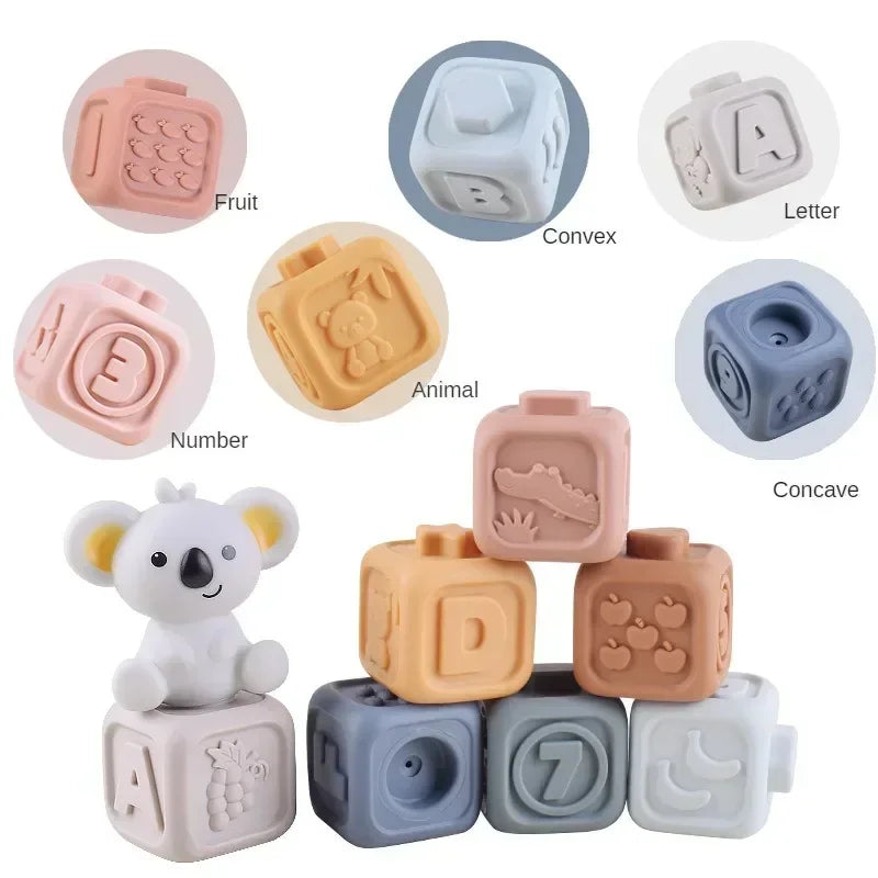 Silicone Montessori Building Blocks for Babies - Stacking and Teething Toys for Early Learning, Safe and Lightweight, Bright Colors