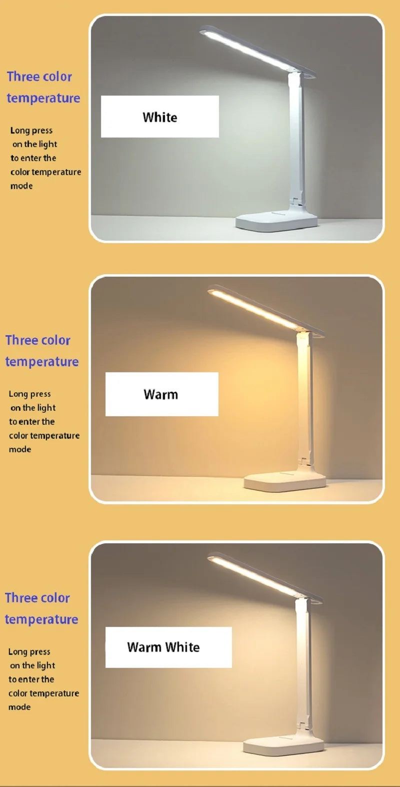 LED Desk Lamp Touch Dimmable Rechargeable Eye Protection