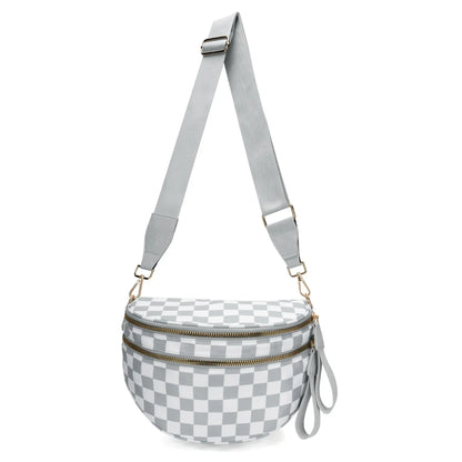 Casual women's checkered fanny pack – large capacity bum bag, adjustable crossbody mommy travel bag