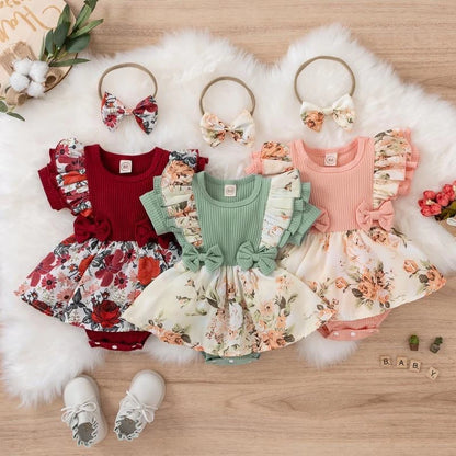 Baby girls striped bowknot summer romper dress