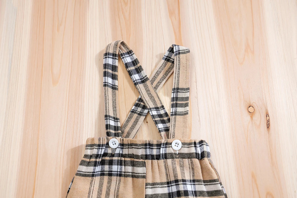 Styling option for baby boys plaid bear bodysuit & trousers set