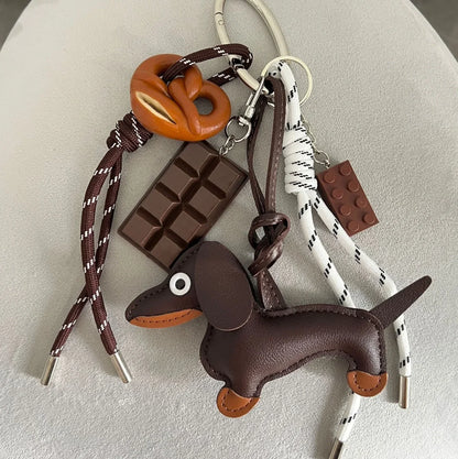Braid Rope Bag Charm Leather Dachshund Keychain Aesthetic