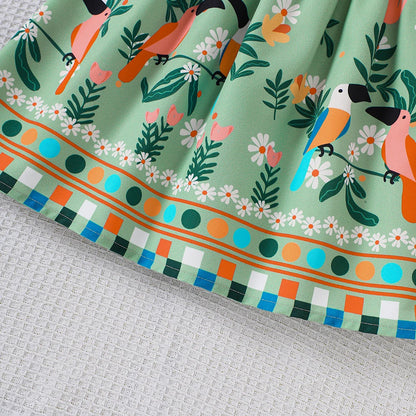 Different colour variation or layout view of the girls botanical print flutter sleeve dress