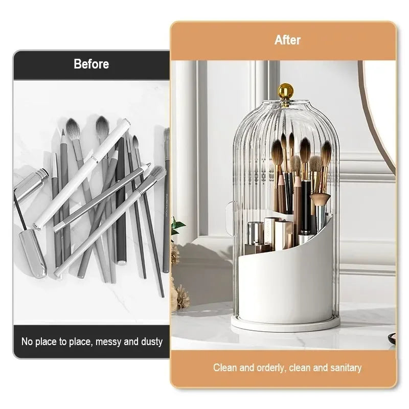 Rotatable Cosmetic Organiser - Transparent Dustproof Makeup Holder for Brushes & Lipsticks