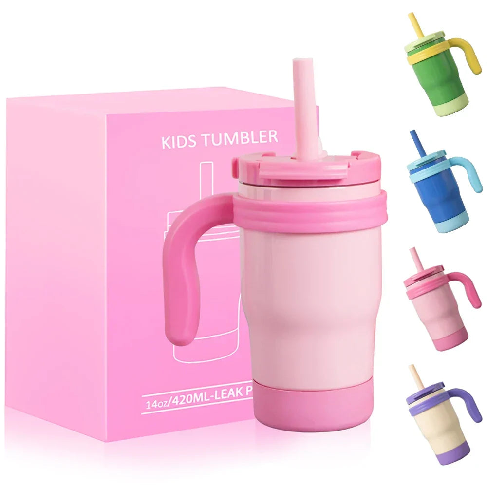 Kids Thermos Bottle 420ML Stainless Steel Insulated Tumbler With Handle And Straw, Christmas 2025 Gift