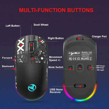 Gaming Mouse Wireless RGB 4000 DPI Rechargeable 650mAh