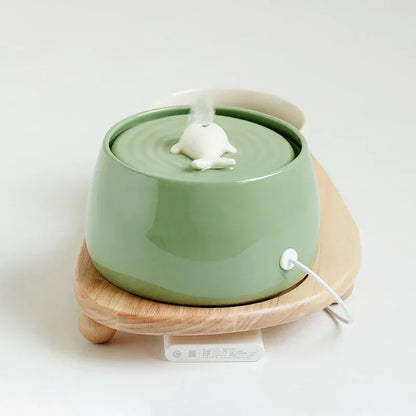 Cat Water Fountain 1300ml Ceramic USB Charging Pet Fountain With Filter And Wooden Stand Fall 2025 Continuous Hydration