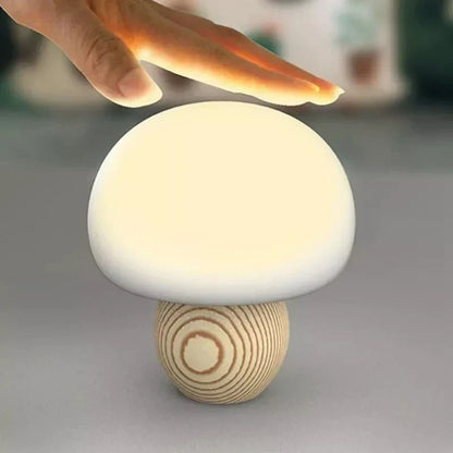 Night Light Silicone Mushroom Lamp Touch Control Wooden Base Back To School 2025 Cozy Kids Gift Timer
