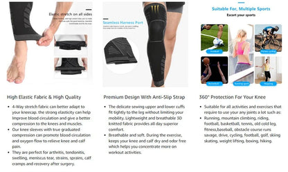 Full Leg Compression Sleeve Long Knee Support for Cycling Hiking Basketball – Pair 2026