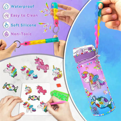 DIY Mermaid & Unicorn Water Bottle Craft Kits for Girls - Fun Arts and Crafts Birthday Gift with Fidget Keychain
