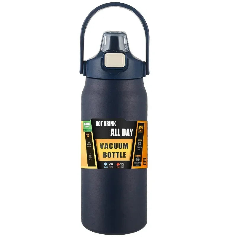 800ml Stainless Steel Thermos Mug - Portable Vacuum Flask for Hot & Cold Drinks, Outdoor Sports Water Bottle with Straw