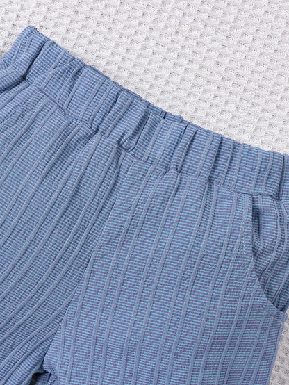 Different colour variation or layout view of the baby boys woven jacquard shirt and shorts set
