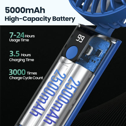 2400mAh/5000mAh Mini Portable Fan USB Rechargeable 3 Speeds, Handheld Pocket Fan with Lanyard & Base, Foldable Desk Fan