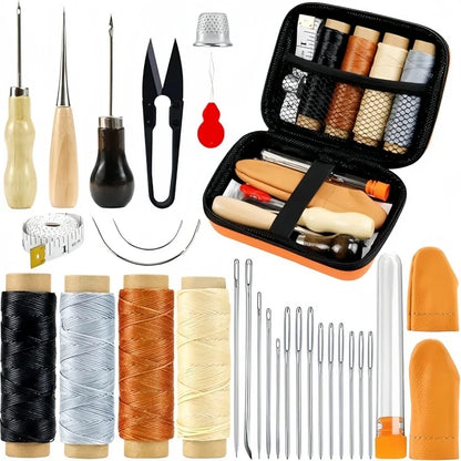Leather Sewing Kit Orange All-in-One Leather Stitching Tools Set Fall 2026 Upholstery Repair DIY Project