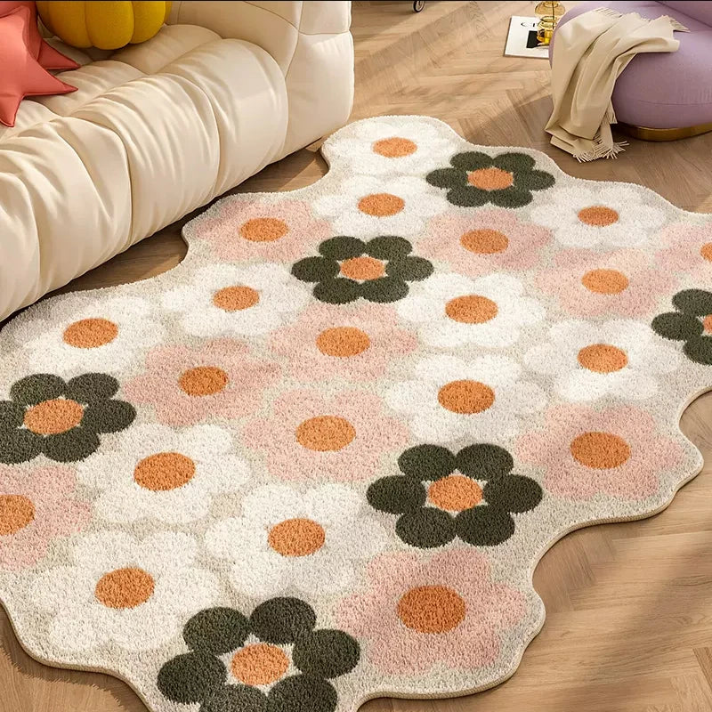 Plush Rug Checkered Scalloped Area Rug, Kids Bedroom Living Room Accent Fall 2025 Cozy Fluffy Machine Washable
