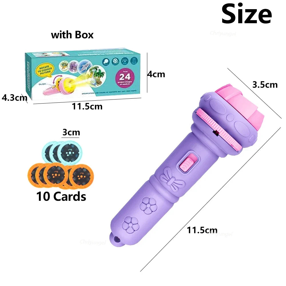 Creative Cartoon Flashlight Projector Set for Kids - 10 Cards with 80 Patterns, Perfect Bedtime Story Companion