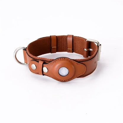 Leather Dog Collar Adjustable Padded Pet Collar With AirTag Holder Luxury Design All-Season Comfort Gift
