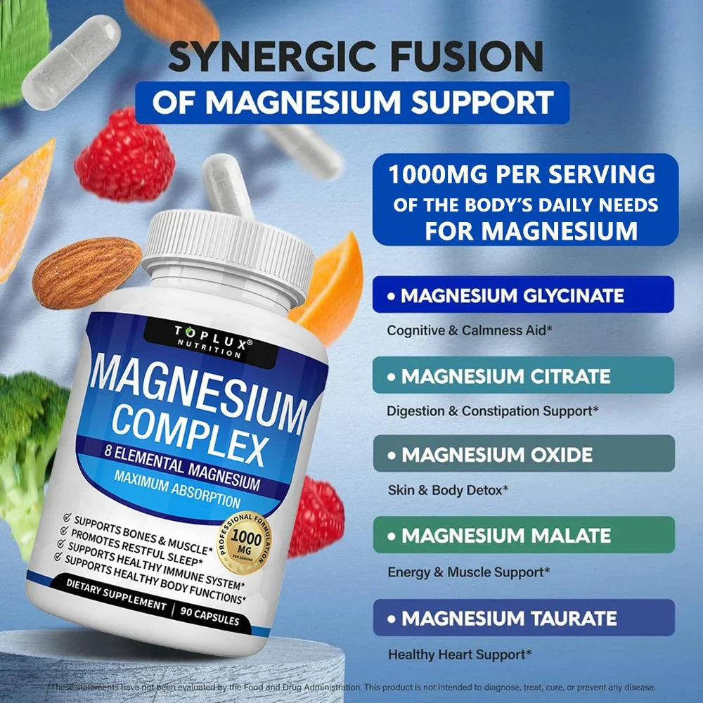 Magnesium Complex 1000mg 8 Elemental Magnesium Dietary Supplement Fall 2026 Wellness High Absorption Sleep Support