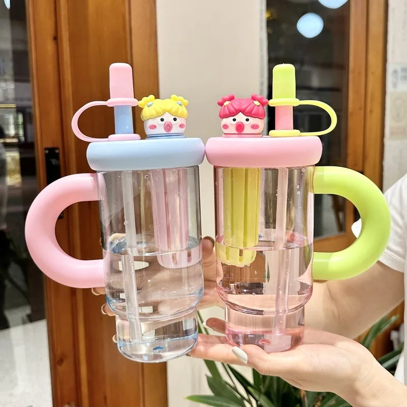 Straw Cup 900ml Cartoon Cute Portable Water Cup Summer 2025 Large Capacity High Temperature Resistant Outdoor