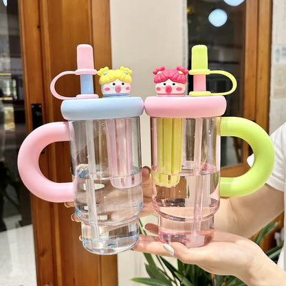 Straw Cup 900ml Cartoon Cute Portable Water Cup Summer 2025 Large Capacity High Temperature Resistant Outdoor