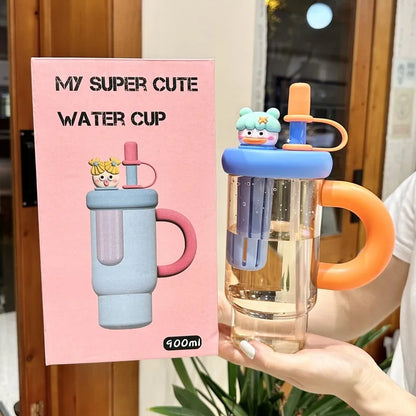 Straw Cup 900ml Cartoon Cute Portable Water Cup Summer 2025 Large Capacity High Temperature Resistant Outdoor