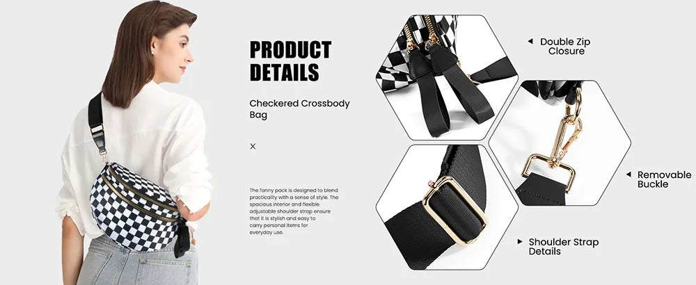 Casual women's checkered crossbody shoulder bag – high-capacity sling bag with adjustable strap
