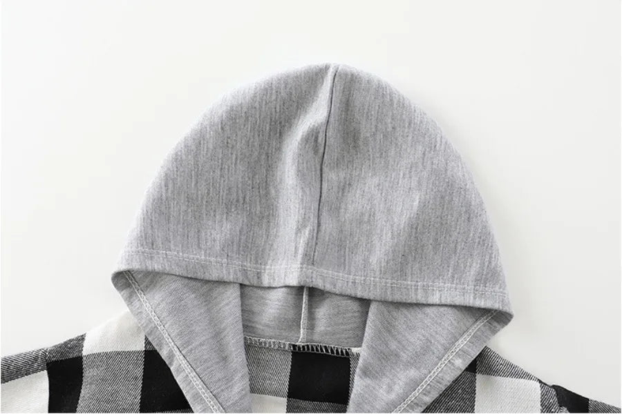 Styling option for boys plaid long sleeve hooded jacket