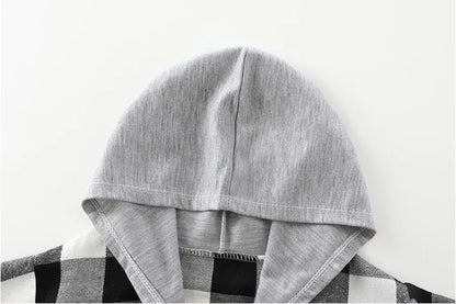 Styling option for boys plaid long sleeve hooded jacket