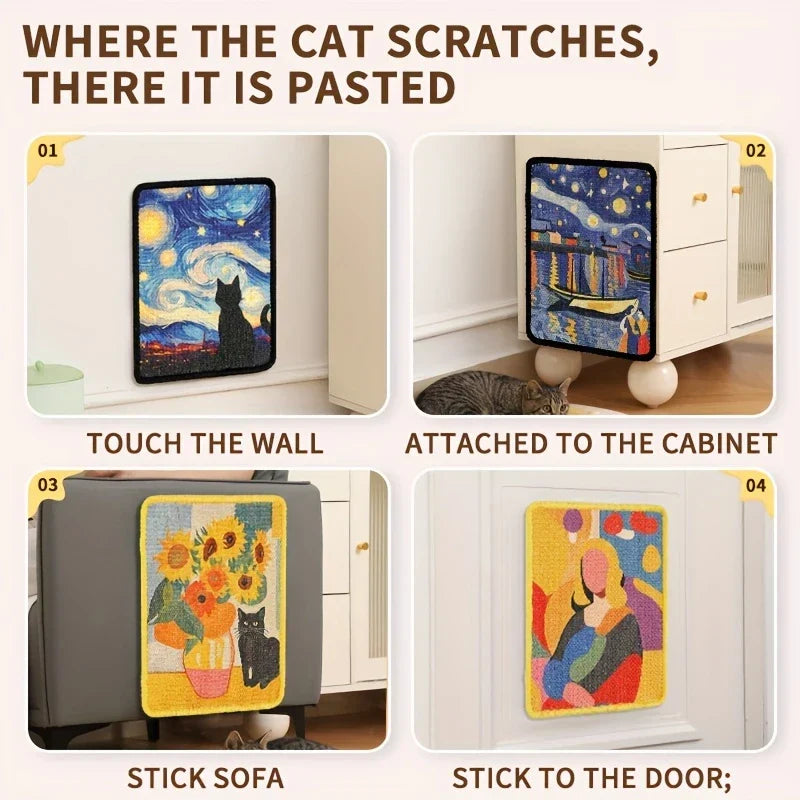 Cat Scratching Post Wall Mounted Mat Durable Soft Fabric With Stitched Edges Small Space Living 2025 Protects Furniture