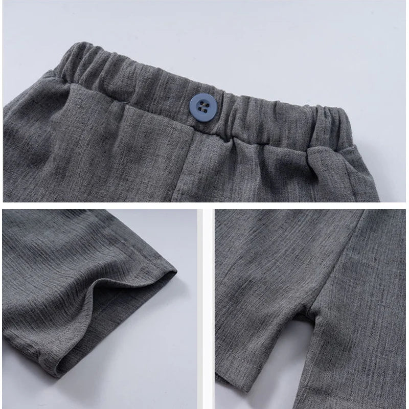 Fabric details of the boys short sleeve shirt and shorts set - view 6