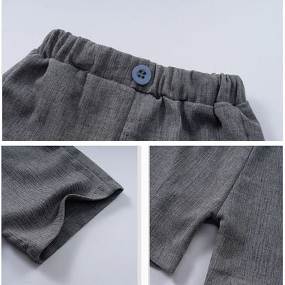 Fabric details of the boys short sleeve shirt and shorts set - view 6