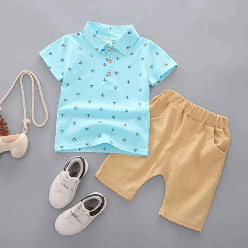 Feature focus detail of the boys summer t-shirt and shorts sportsuit - view 2