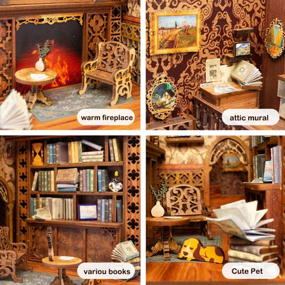 DIY Book Nook Kit Wooden Miniature Shelf Insert Roombox Dollhouse Model Holiday 2025 Cozy Library Gift