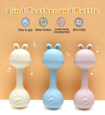 Silicone Rabbit Teether Rattle Newborn Sensory Toys