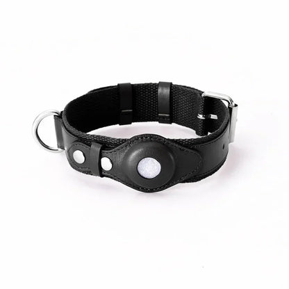 Leather Dog Collar Adjustable Padded Pet Collar With AirTag Holder Luxury Design All-Season Comfort Gift