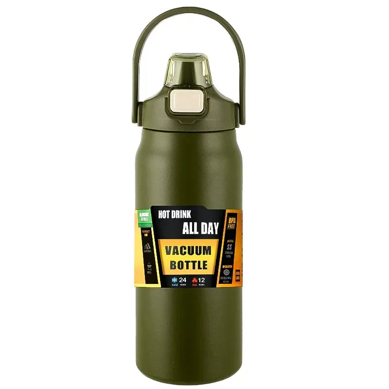 800ml Stainless Steel Thermos Mug - Portable Vacuum Flask for Hot & Cold Drinks, Outdoor Sports Water Bottle with Straw