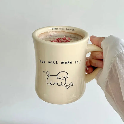 Ceramic Mug Cream Teddy Bear Print Coffee Cup With Handle Korean Cute Breakfast Mug Fall 2025 Cute Gift Easy Grip